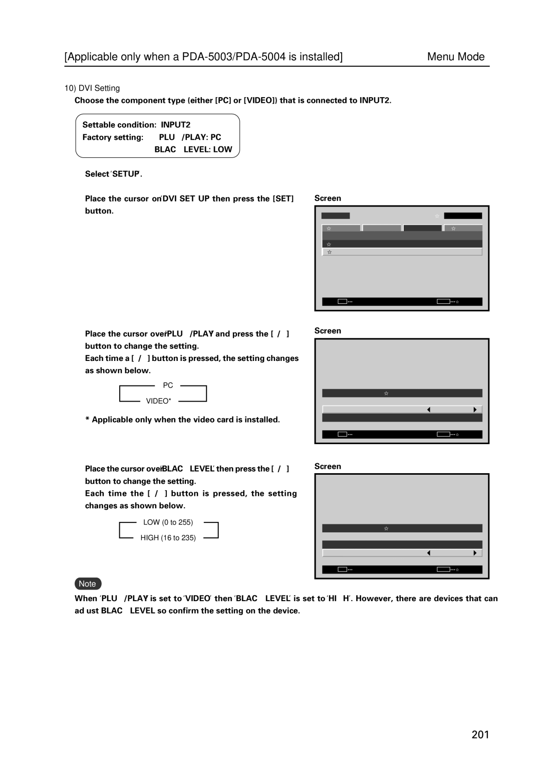 Pioneer PDP 427CMX technical manual DVI Setting, Plug/Play Pc, PC 2 3 Video, LOW 0 to 255 High 16 to 235 