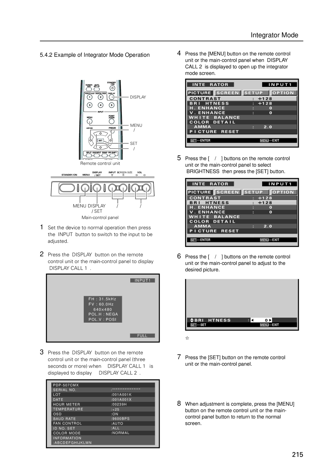 Pioneer PDP 427CMX Example of Integrator Mode Operation, To continue with adjusting another item, repeat steps 5 to 