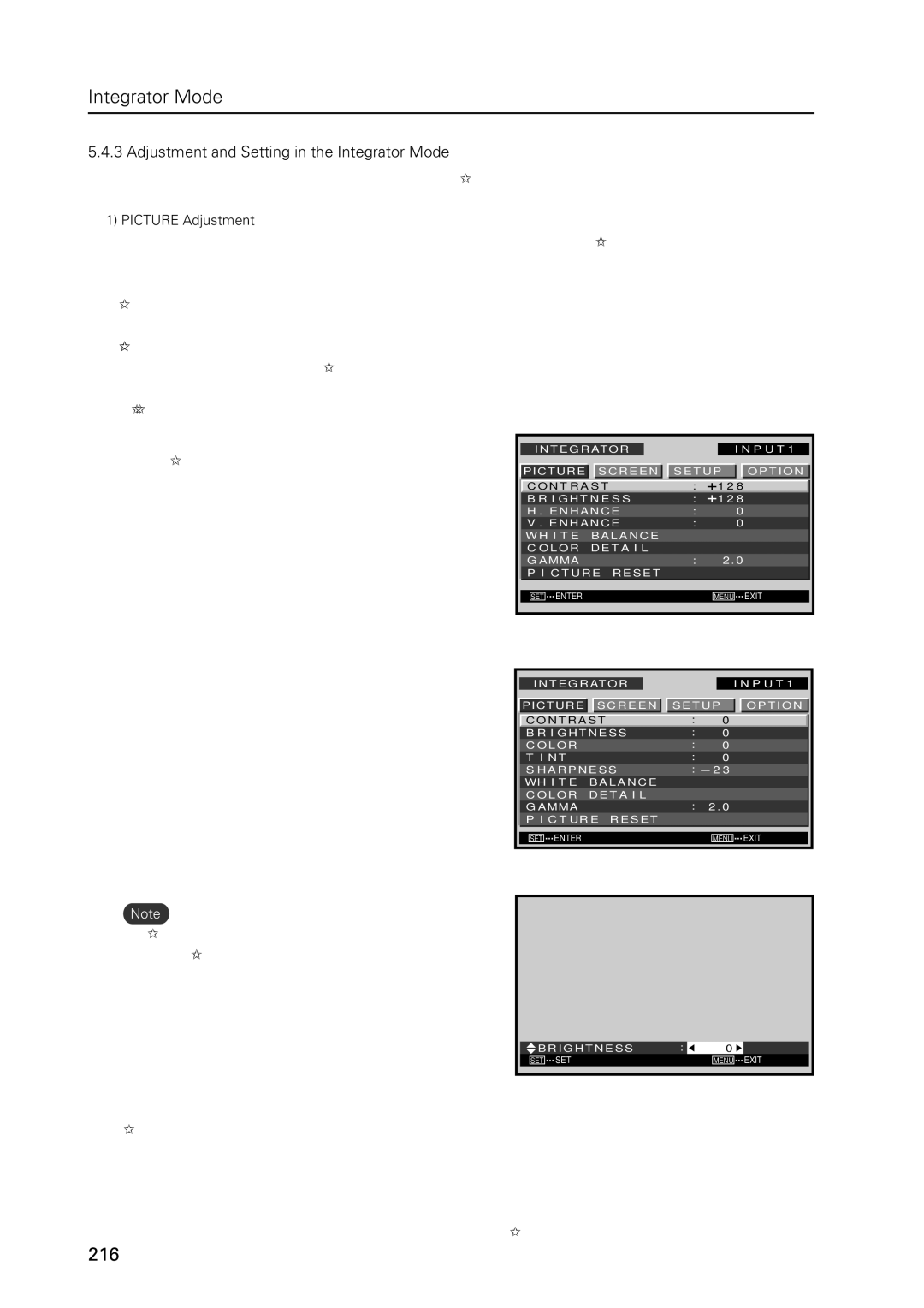 Pioneer PDP 427CMX Adjustment and Setting in the Integrator Mode, Picture Adjustment, For video signal input 