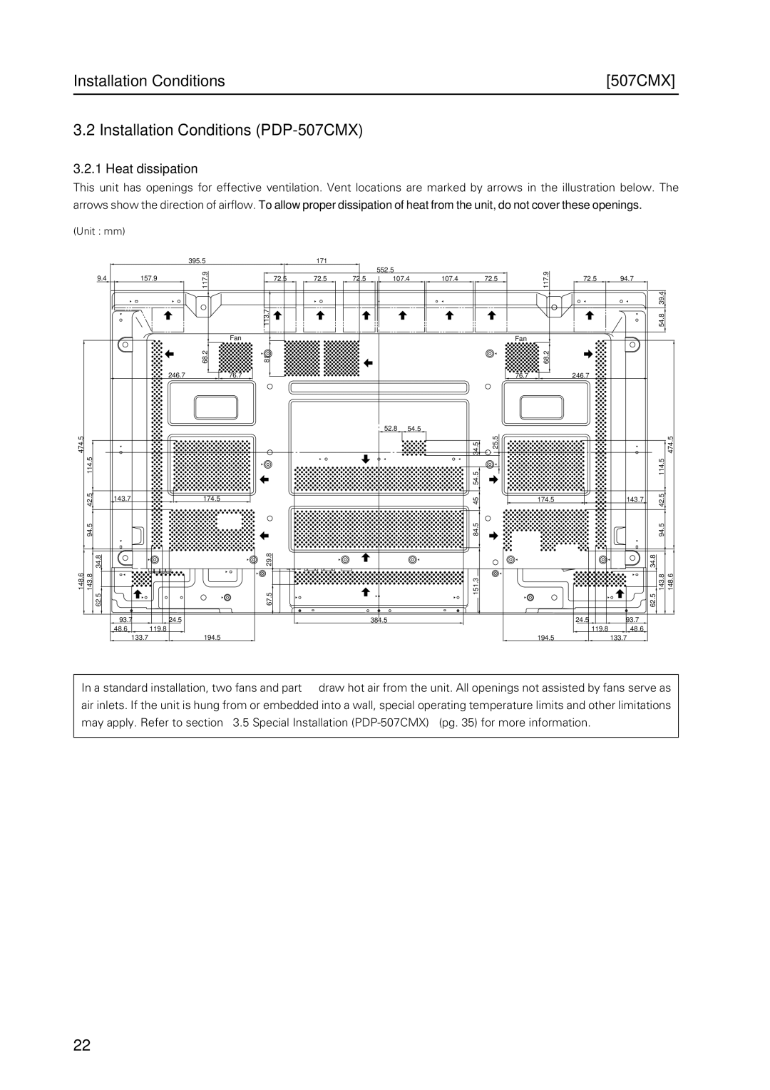 Pioneer PDP 427CMX technical manual Heat dissipation, Unit mm 