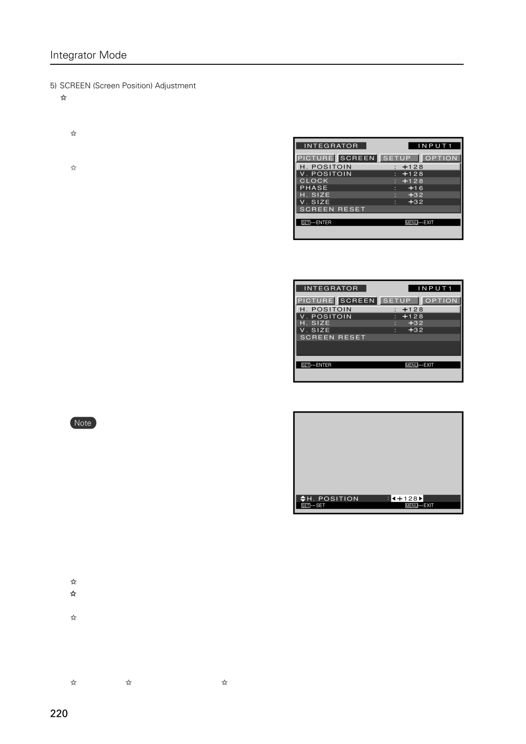 Pioneer PDP 427CMX technical manual Screen Screen Position Adjustment, Screen For PC signal input 