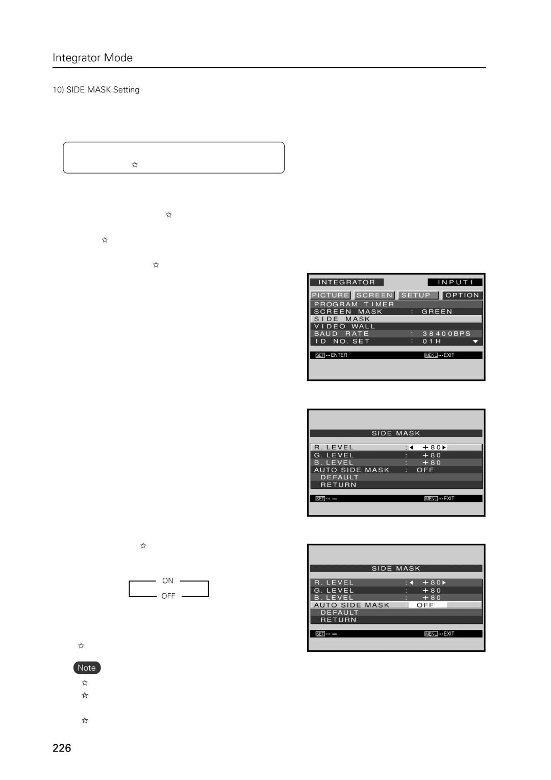 Pioneer PDP 427CMX technical manual Side Mask Setting, Auto Side Mask OFF 