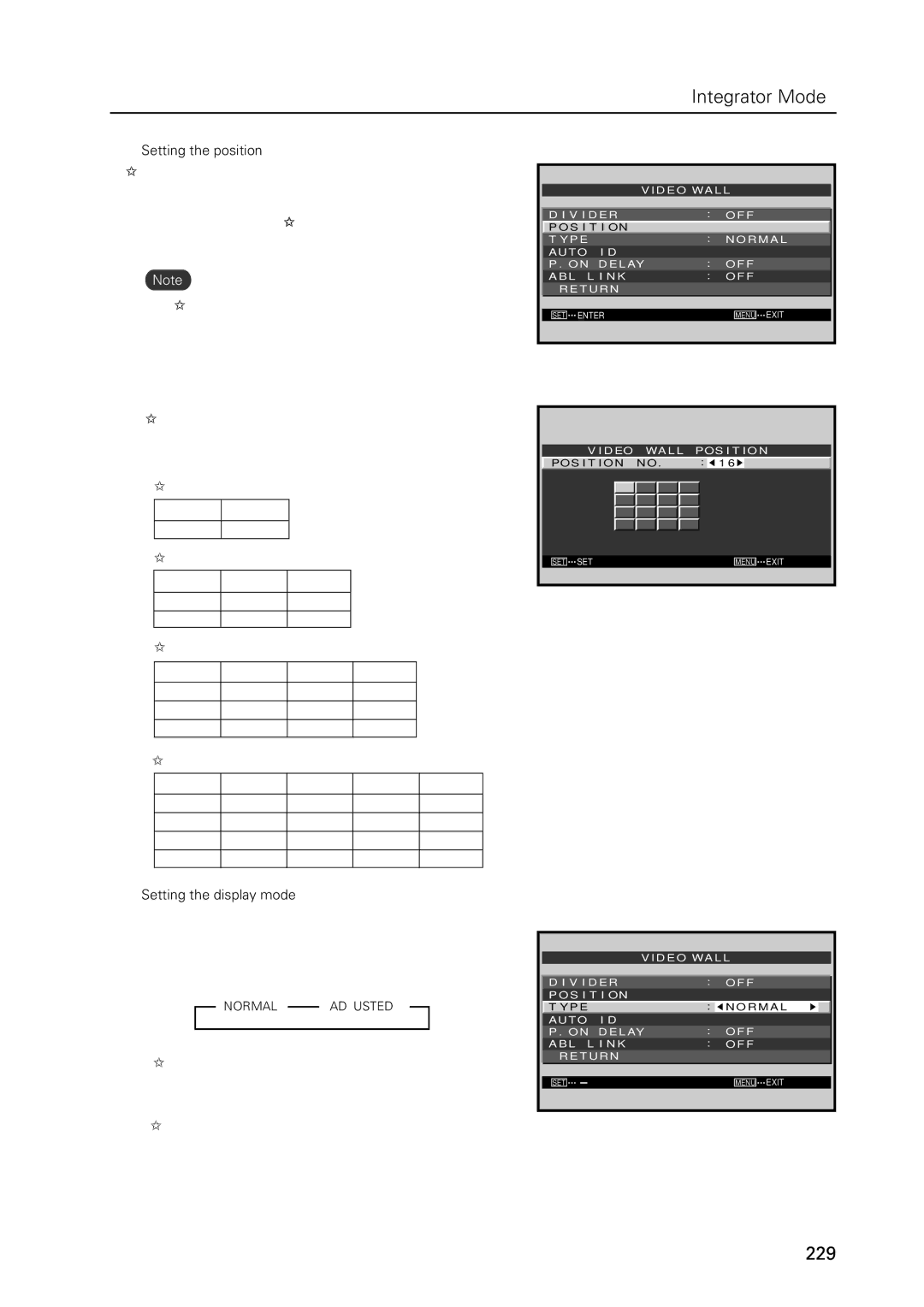 Pioneer PDP 427CMX technical manual Setting the position, ID positions for nine panels, ID positions for 16 panels 