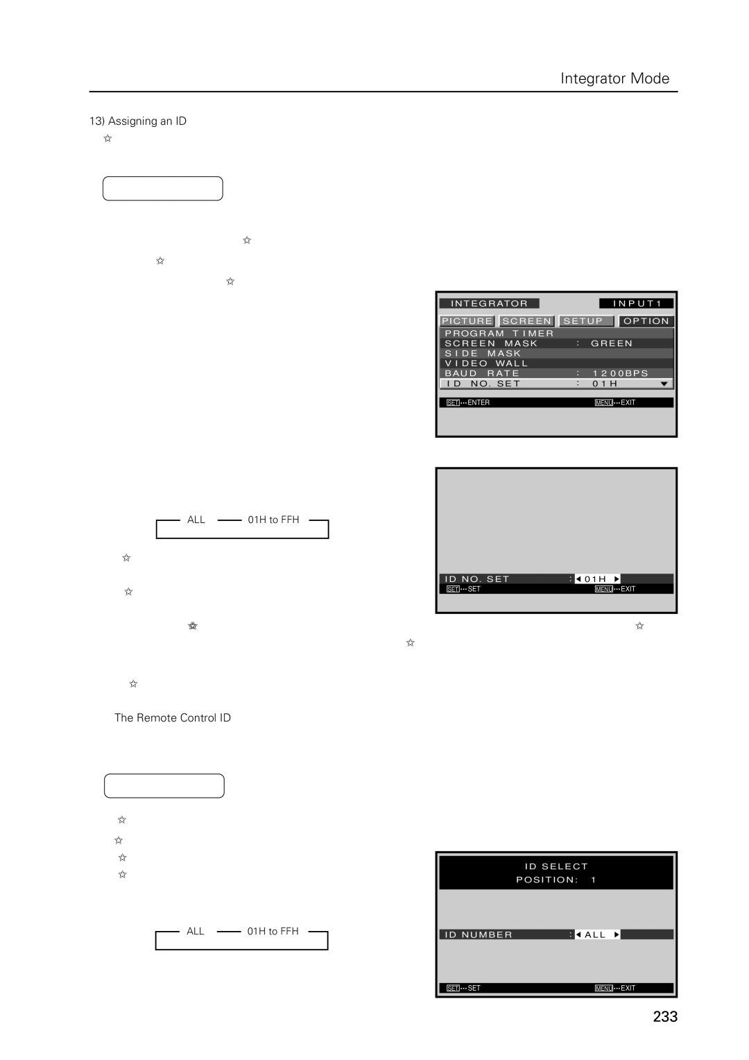 Pioneer PDP 427CMX Assigning an ID, 01H to FFH ... The ID number is set to the designated, Number, Remote Control ID 