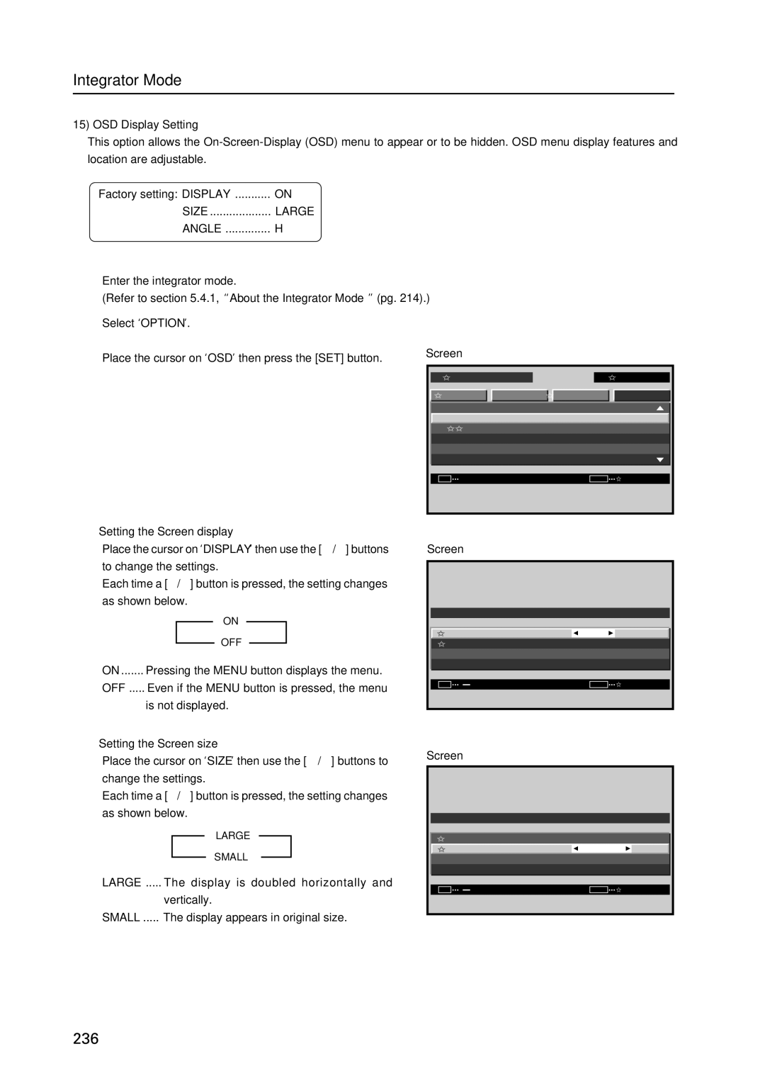 Pioneer PDP 427CMX technical manual OSD Display Setting, Setting the Screen display, Setting the Screen size 