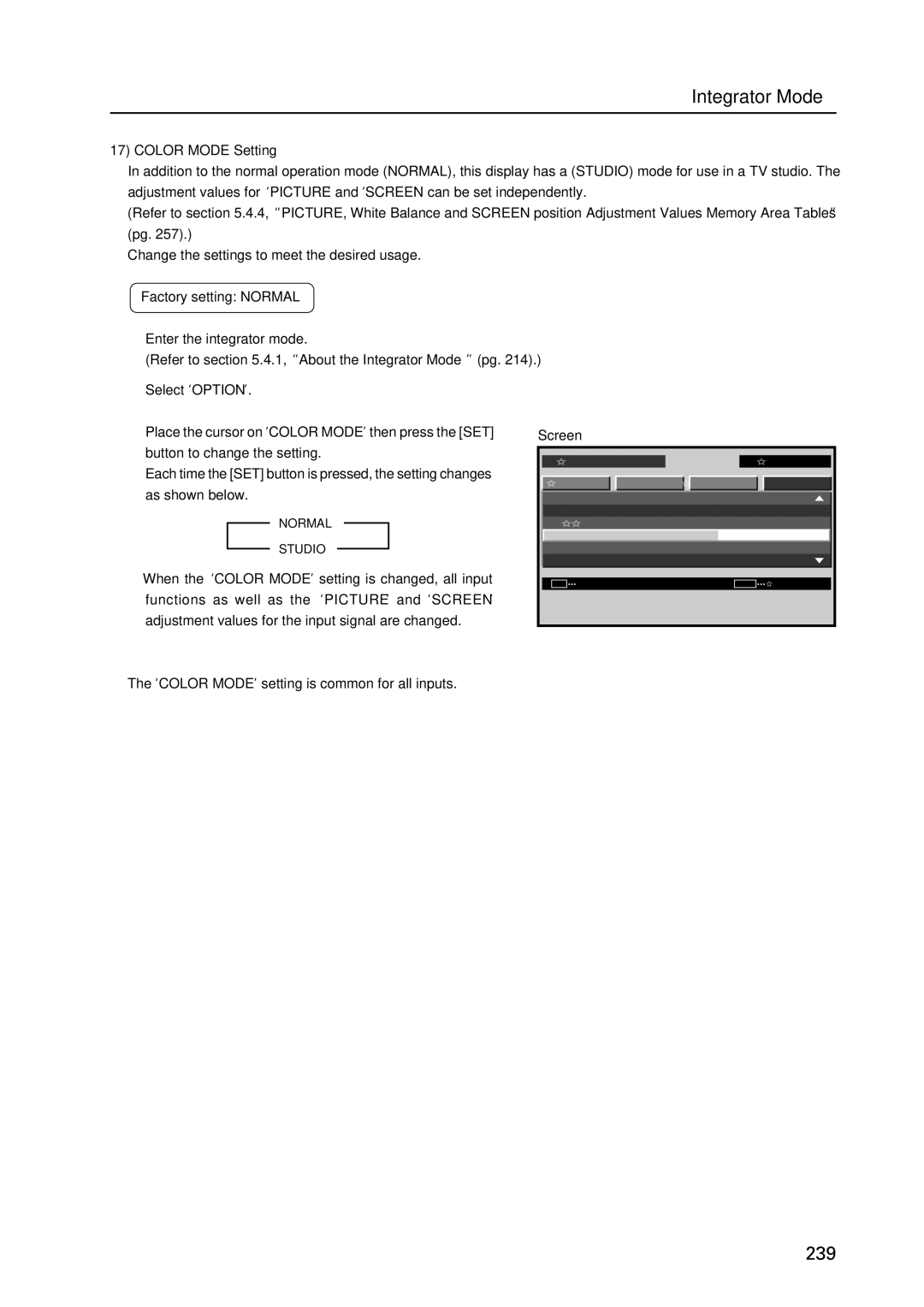 Pioneer PDP 427CMX technical manual Color Mode Setting, ‘COLOR MODE’ setting is common for all inputs 