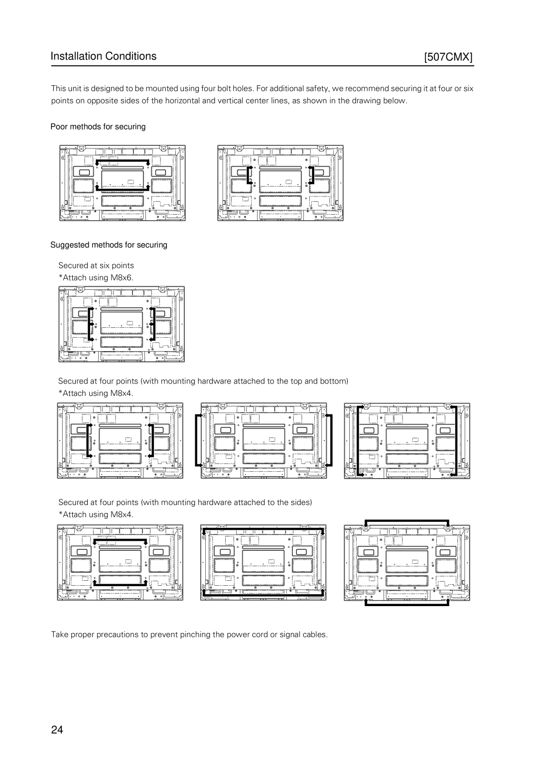 Pioneer PDP 427CMX Installation Conditions 507CMX, Poor methods for securing Suggested methods for securing 