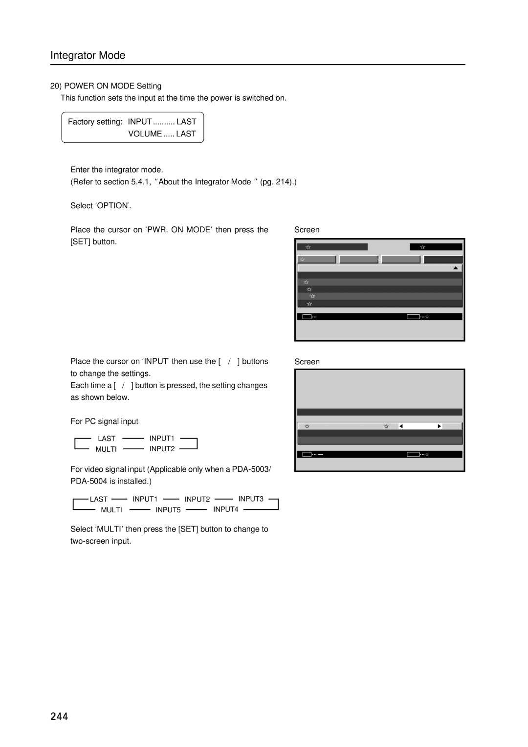 Pioneer PDP 427CMX technical manual Power on Mode Setting, Volume, Last INPUT1 Multi INPUT2 