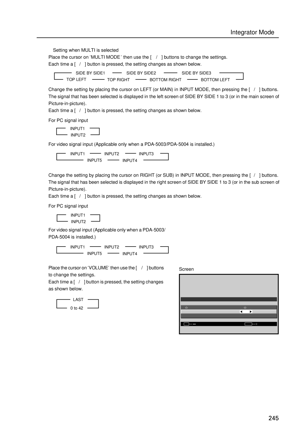 Pioneer PDP 427CMX Setting when Multi is selected, INPUT1 INPUT2, INPUT1 2 3INPUT2 2 3INPUT3 INPUT5 2 3INPUT4 