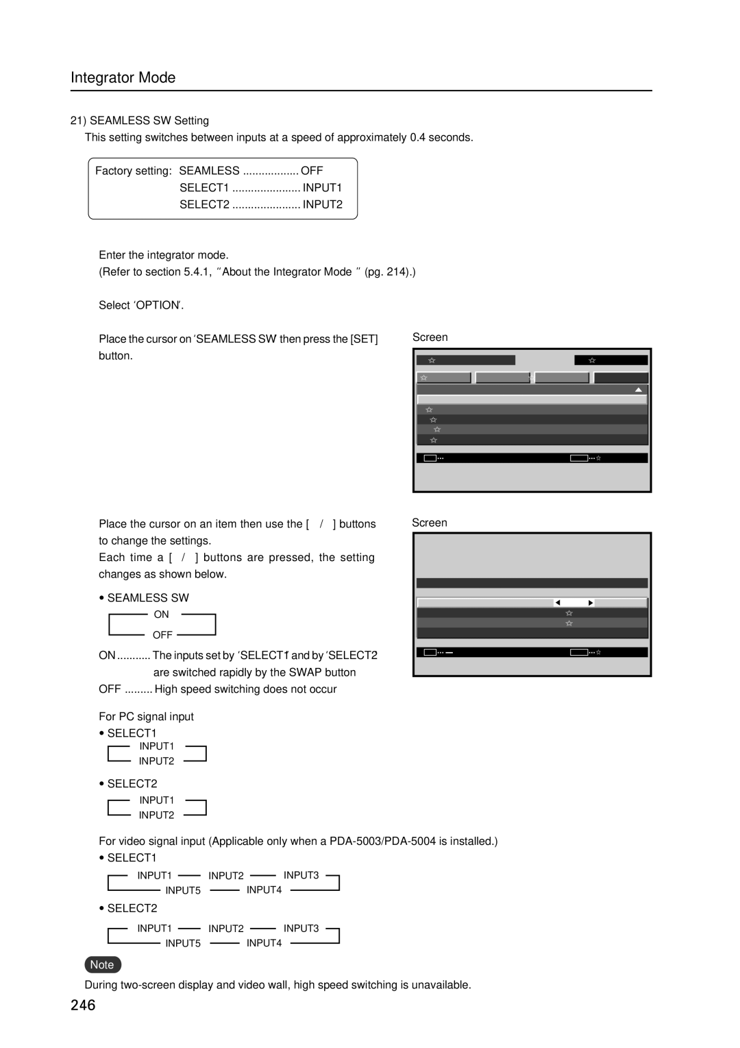 Pioneer PDP 427CMX technical manual Seamless SW Setting, SELECT1, SELECT2 