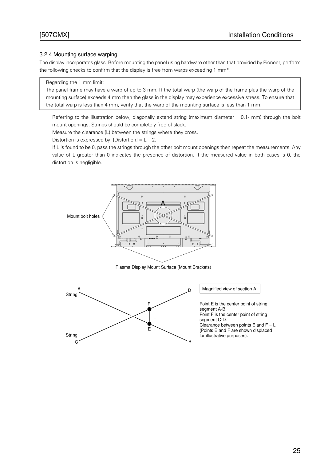 Pioneer PDP 427CMX technical manual Mounting surface warping 