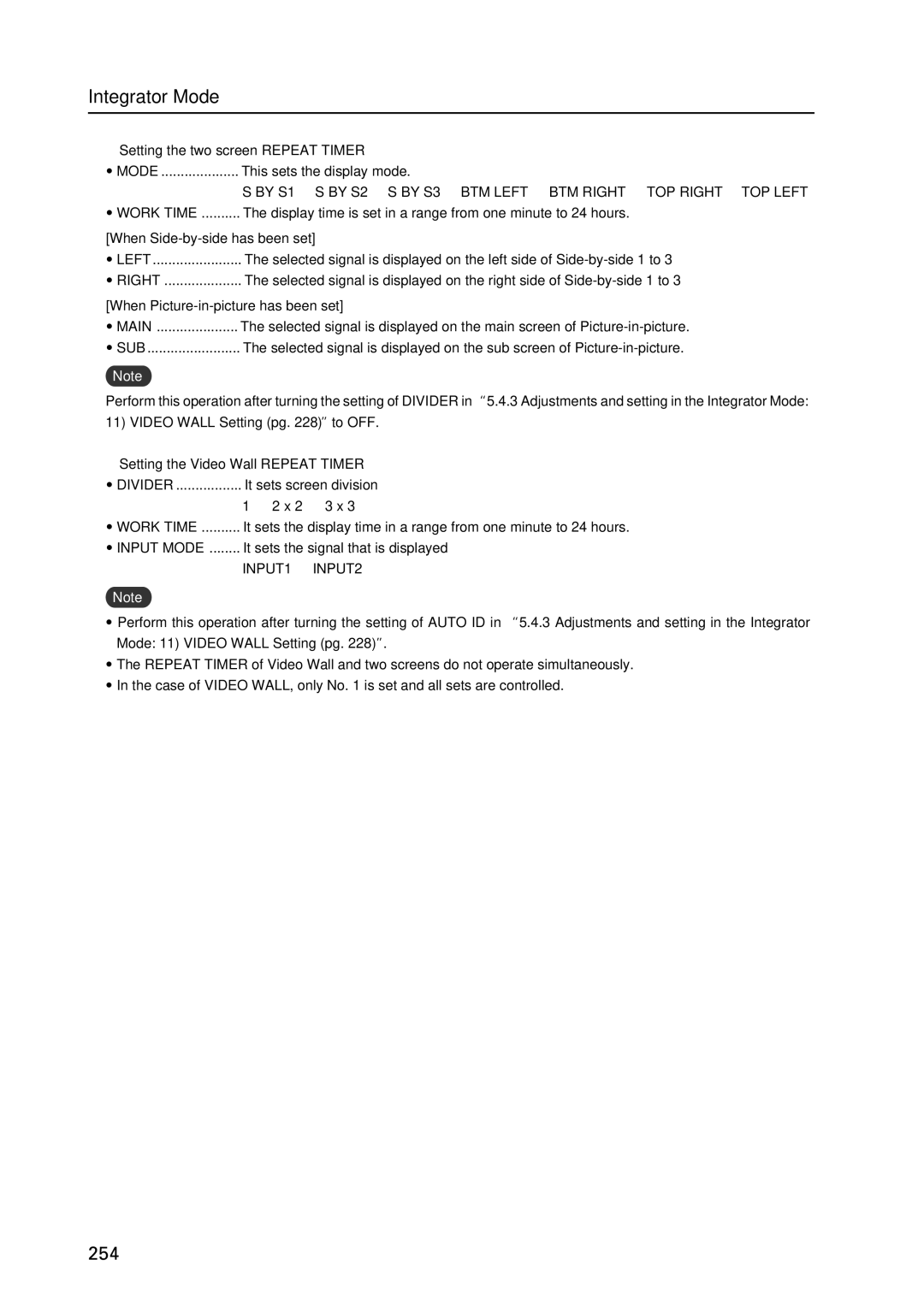 Pioneer PDP 427CMX technical manual Setting the two screen Repeat Timer, Setting the Video Wall Repeat Timer 