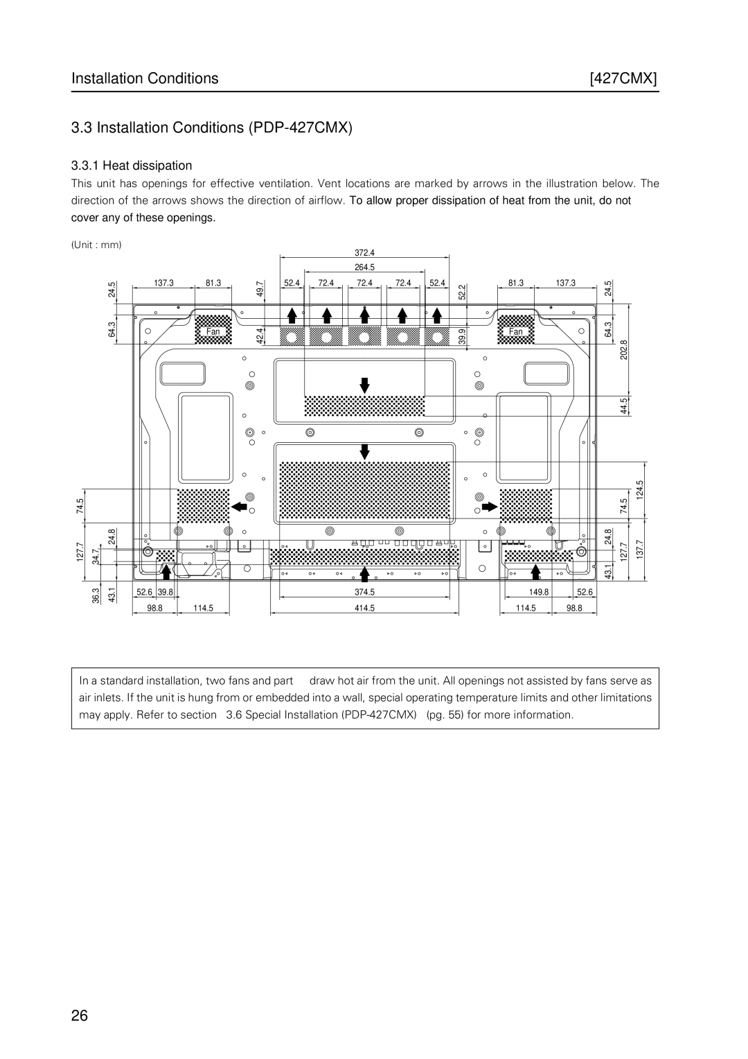 Pioneer PDP 427CMX technical manual Heat dissipation, Cover any of these openings 