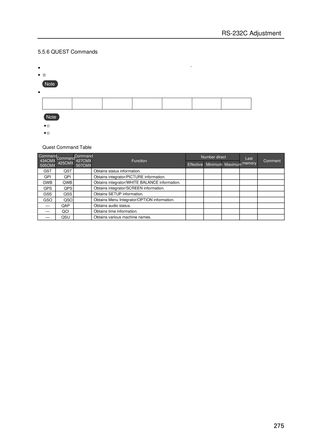 Pioneer PDP 427CMX technical manual Quest Commands, Quest Command Table 