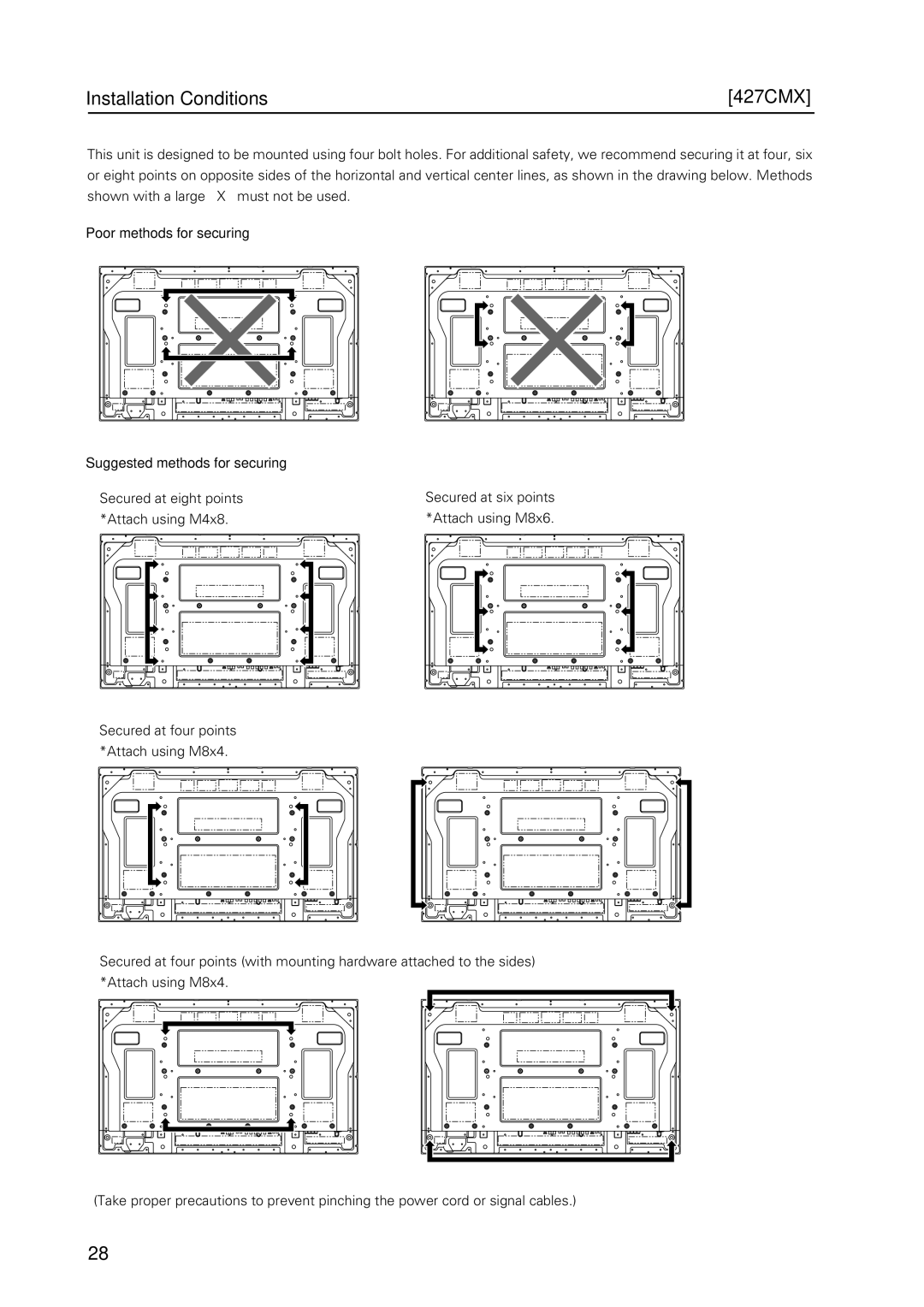 Pioneer PDP 427CMX technical manual Installation Conditions 427CMX, Secured at eight points 