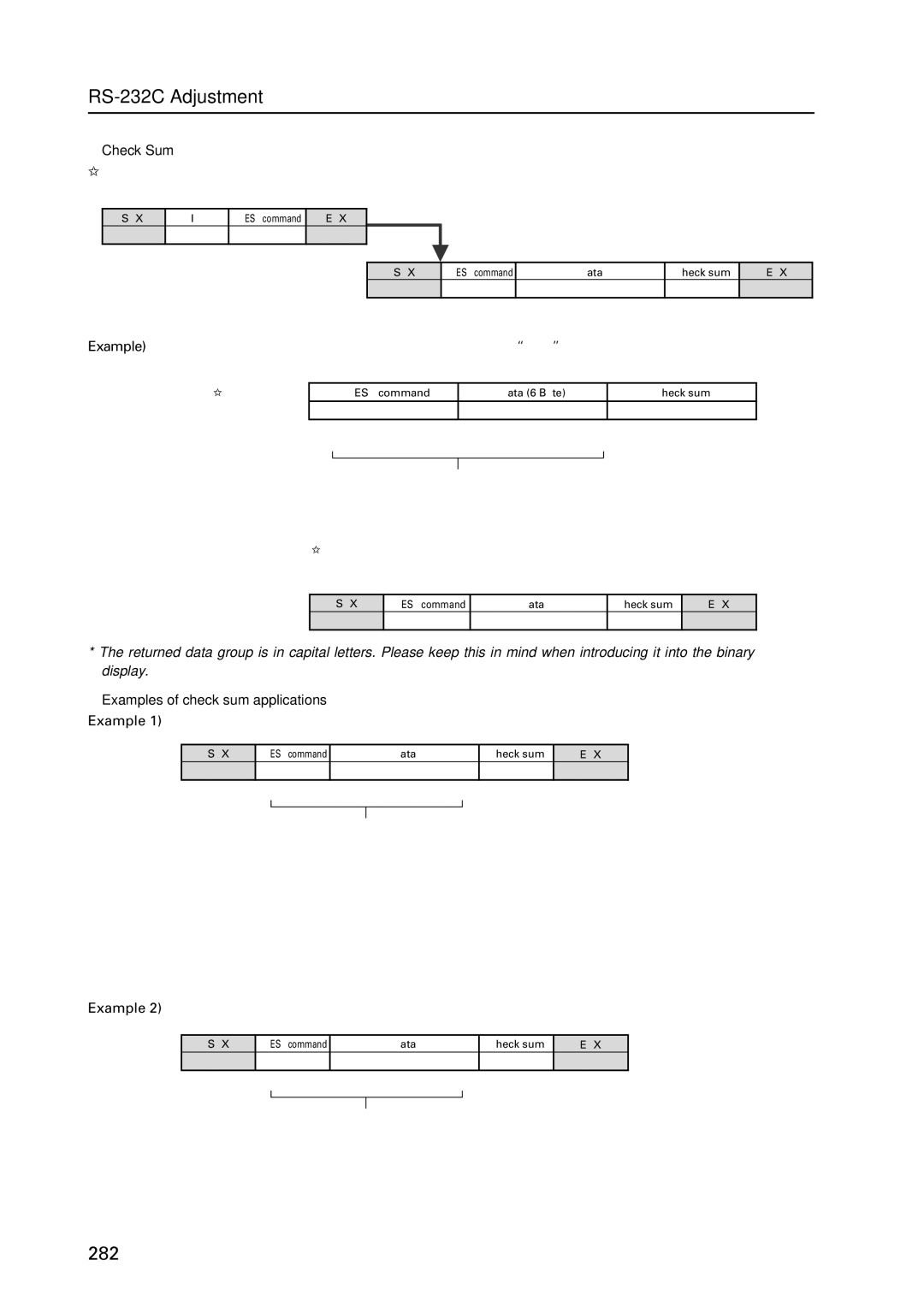 Pioneer PDP 427CMX Check Sum, Examples of check sum applications, Example 1 When the data is missing 1 Byte 