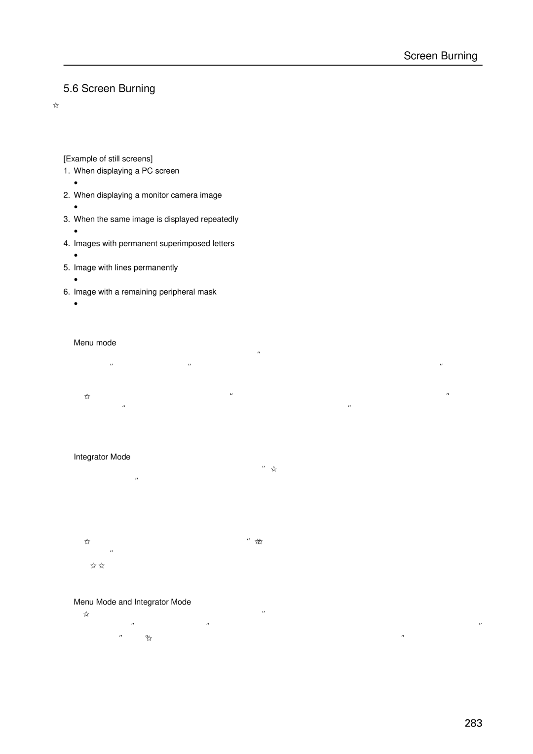 Pioneer PDP 427CMX technical manual Screen Burning 