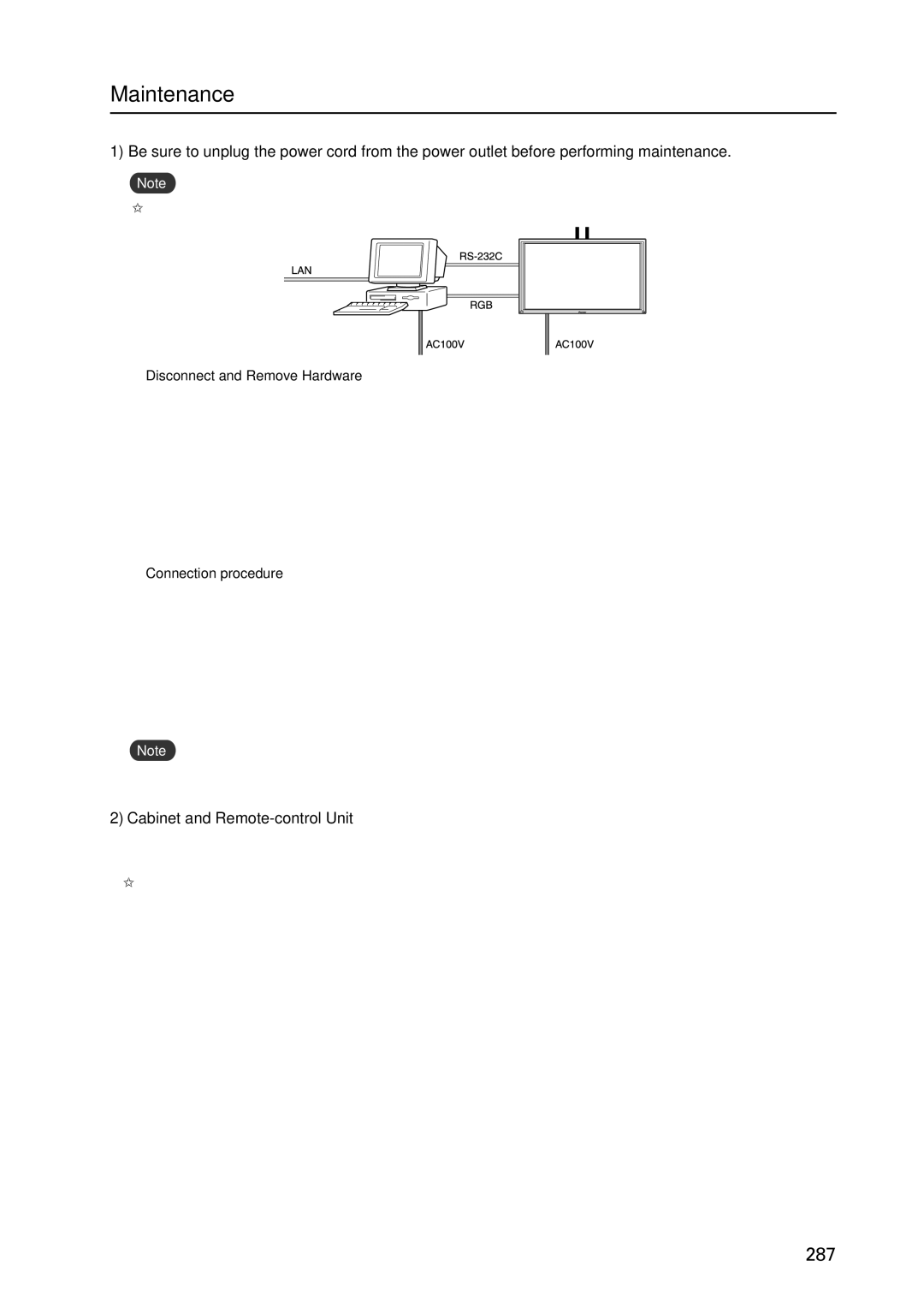 Pioneer PDP 427CMX technical manual Cabinet and Remote-control Unit, Disconnect and Remove Hardware, Connection procedure 