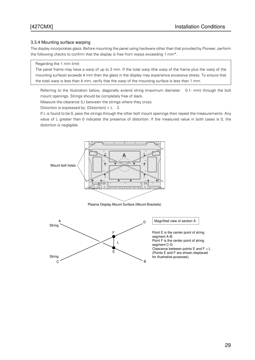 Pioneer PDP 427CMX technical manual Mounting surface warping 