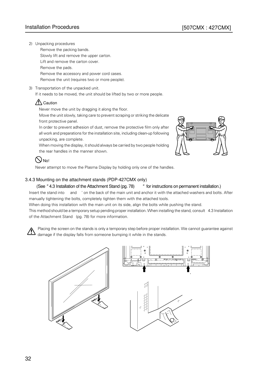 Pioneer PDP 427CMX technical manual Installation Procedures 507CMX 427CMX 