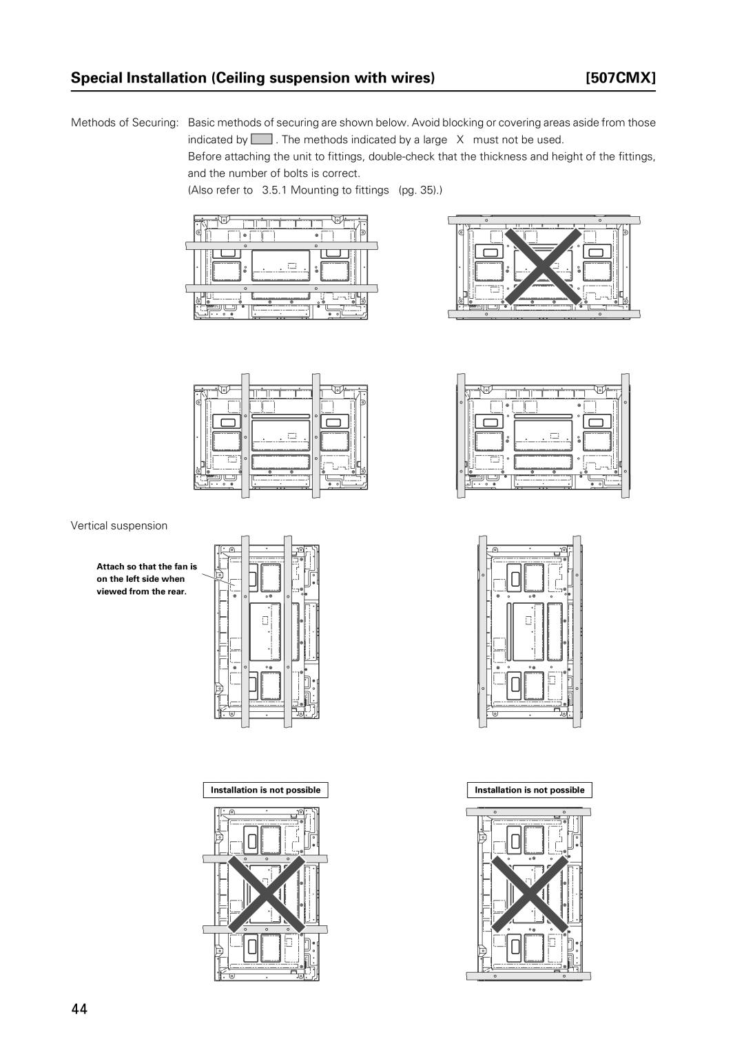 Pioneer PDP 427CMX technical manual Special Installation Ceiling suspension with wires 507CMX 