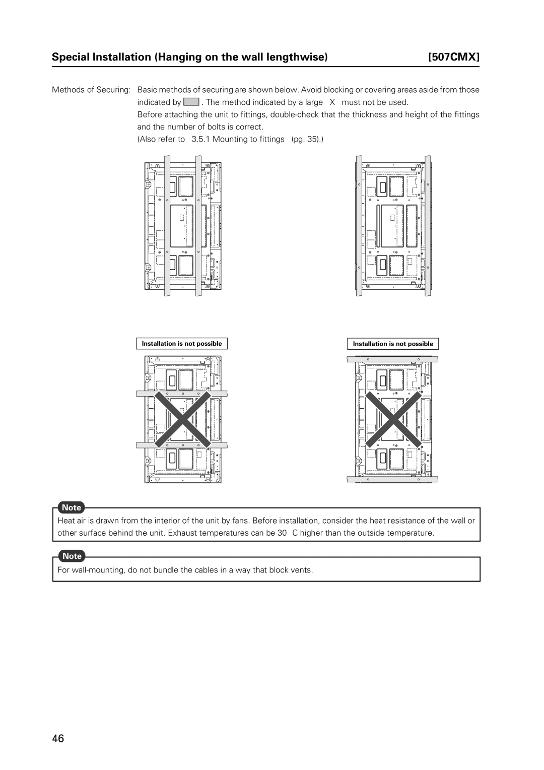 Pioneer PDP 427CMX technical manual Special Installation Hanging on the wall lengthwise 507CMX 