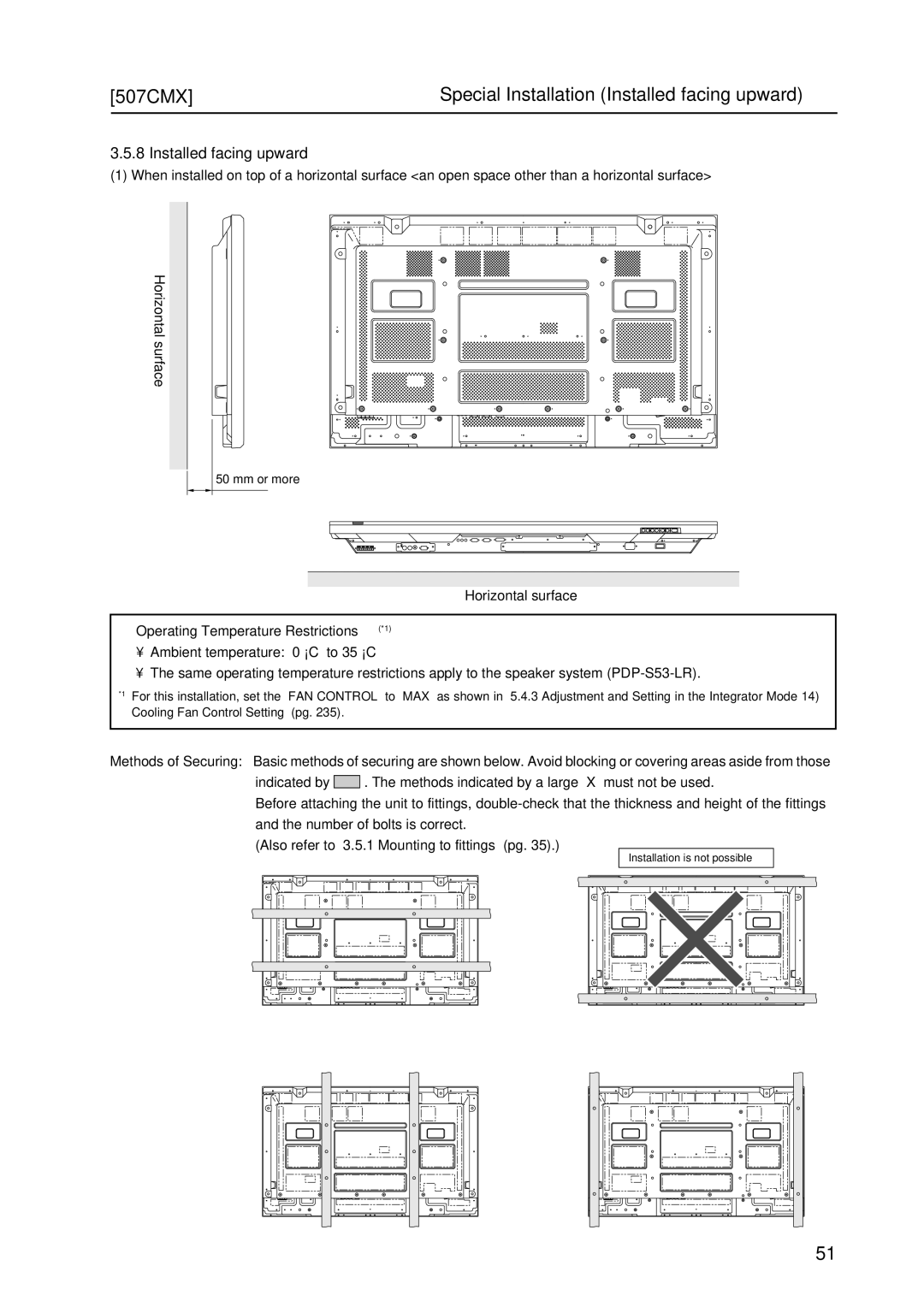 Pioneer PDP 427CMX technical manual 507CMX Special Installation Installed facing upward 