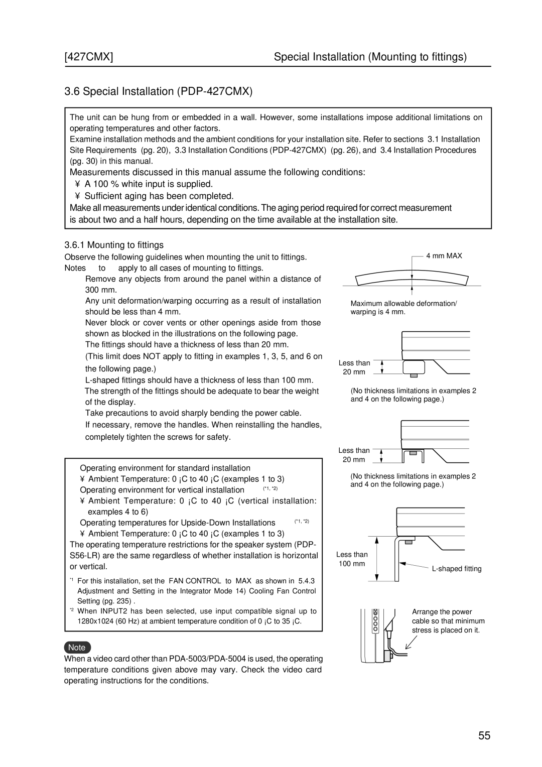 Pioneer PDP 427CMX technical manual Mounting to fittings, Operating environment for vertical installation *1, *2 