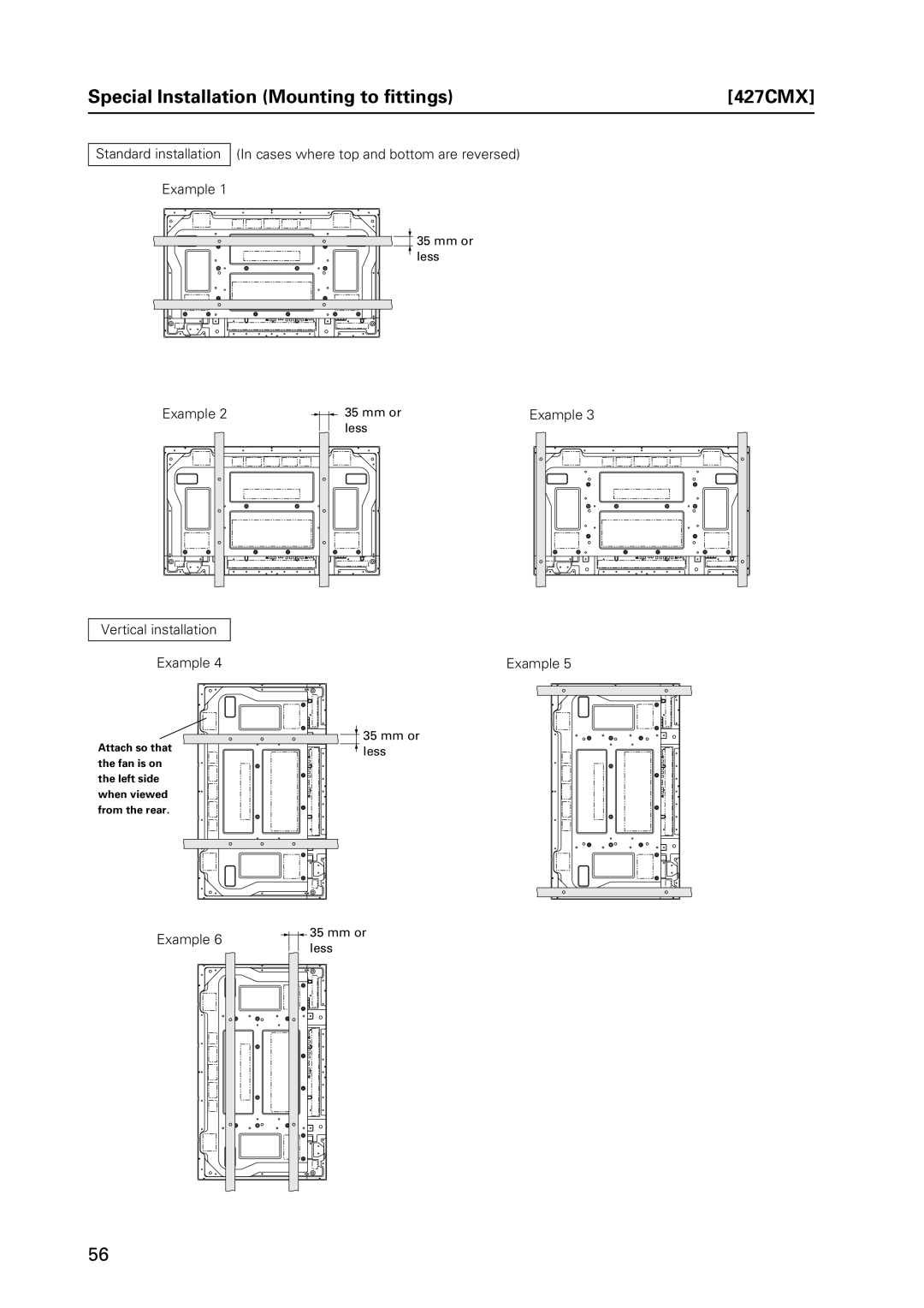 Pioneer PDP 427CMX technical manual Special Installation Mounting to fittings 427CMX, Mm or, Less 