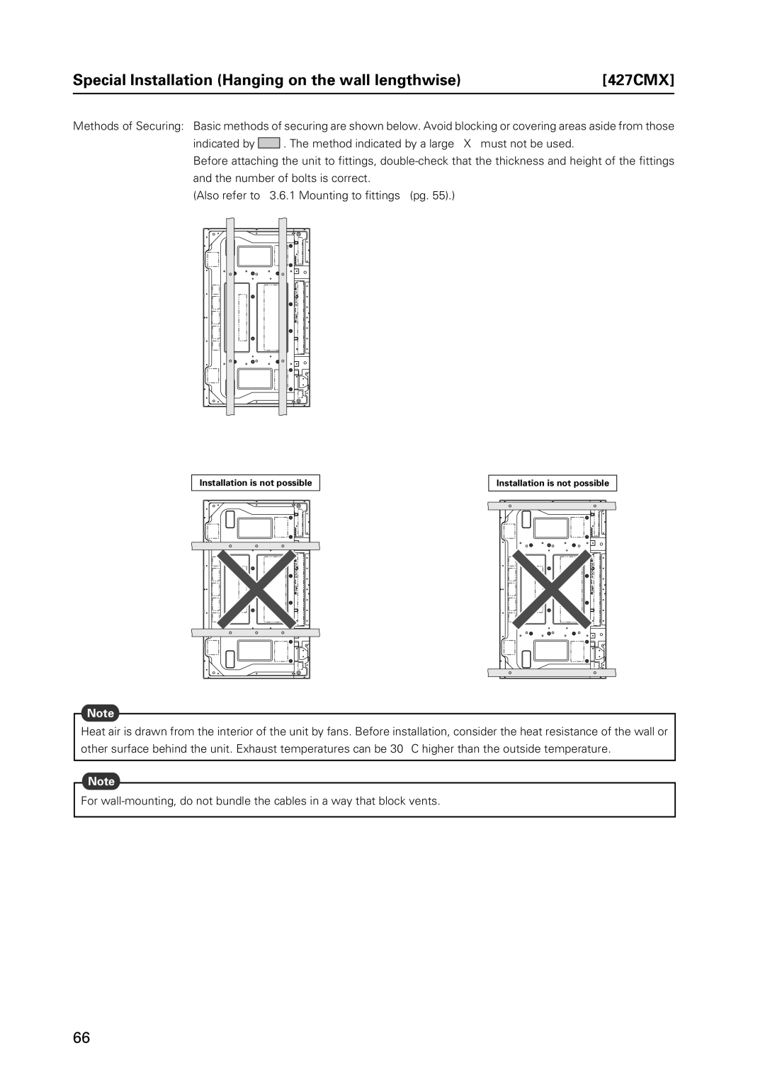 Pioneer PDP 427CMX technical manual Special Installation Hanging on the wall lengthwise 427CMX 