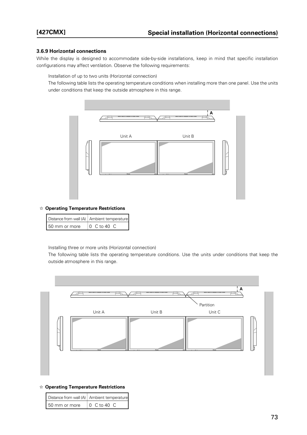 Pioneer PDP 427CMX technical manual 427CMX Special installation Horizontal connections 