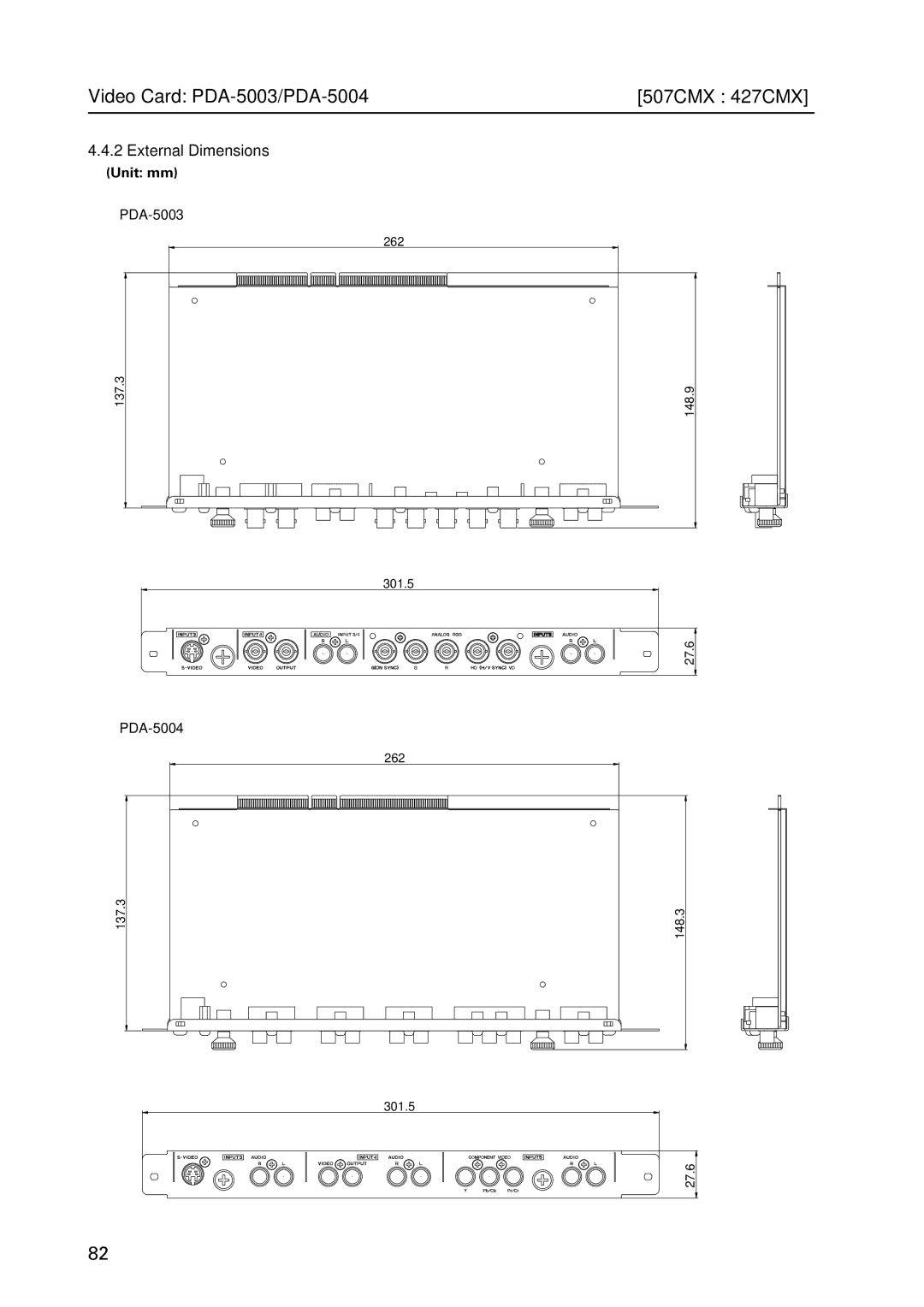 Pioneer PDP 427CMX technical manual External Dimensions, PDA-5003, PDA-5004 