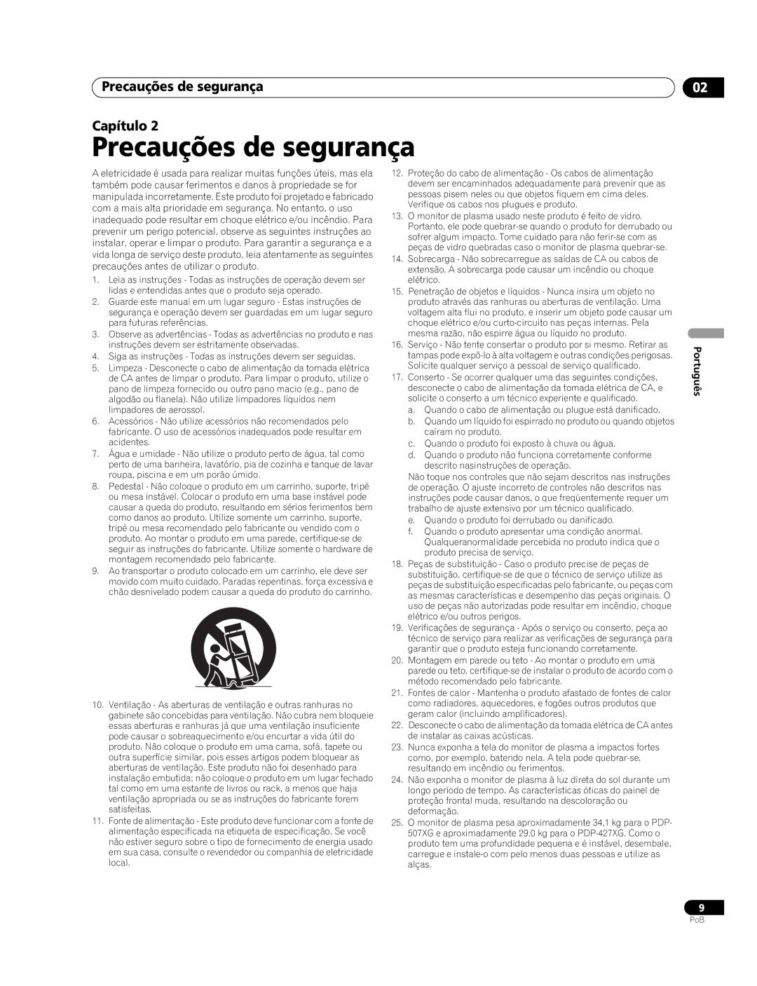 Pioneer PDP-507XG, PDP-427XG manual Precauções de segurança Capítulo 