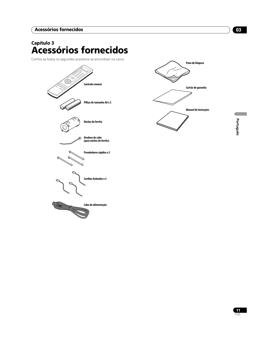 Pioneer PDP-507XG, PDP-427XG manual Acessórios fornecidos Capítulo 