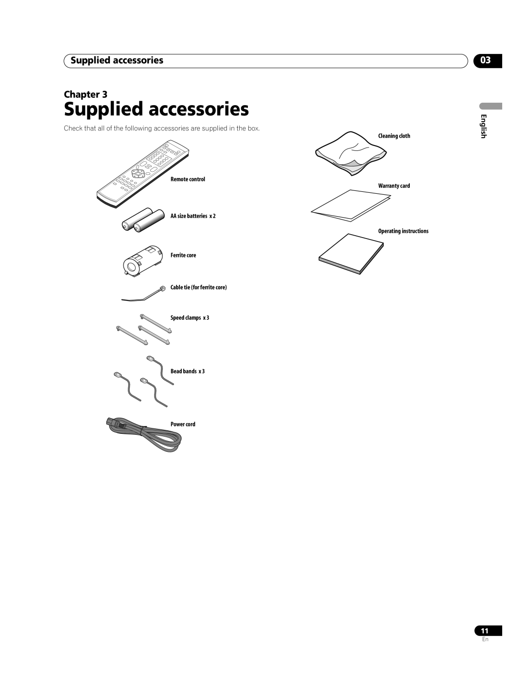 Pioneer PDP-507XG, PDP-427XG manual Supplied accessories Chapter 