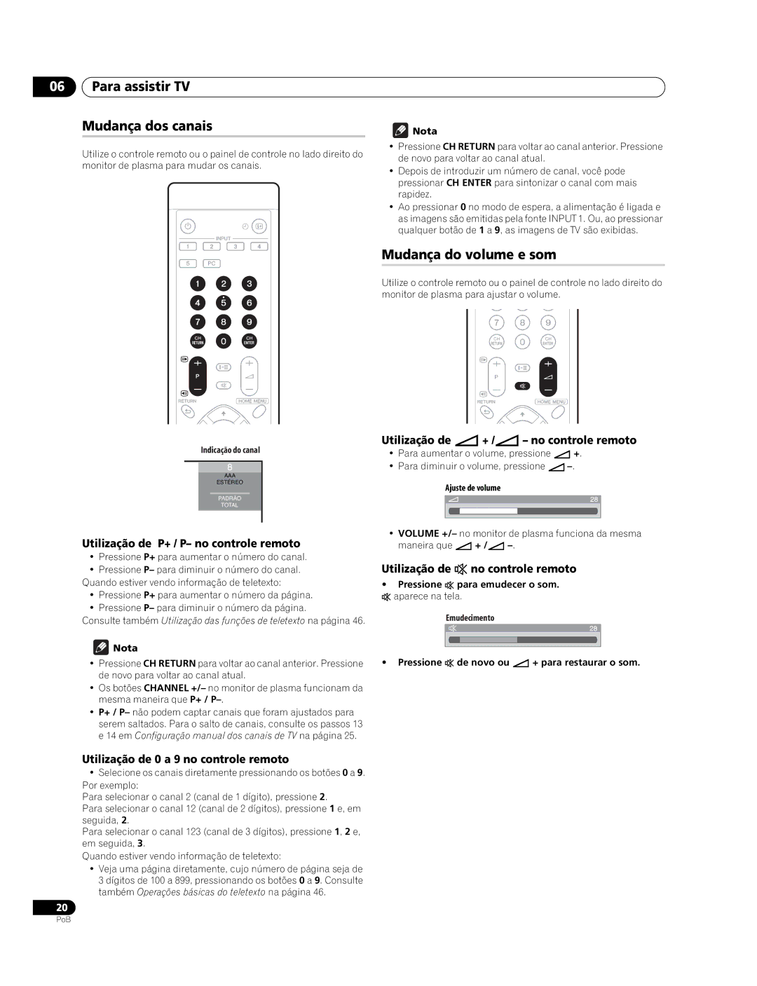 Pioneer PDP-427XG, PDP-507XG manual Para assistir TV Mudança dos canais, Mudança do volume e som 