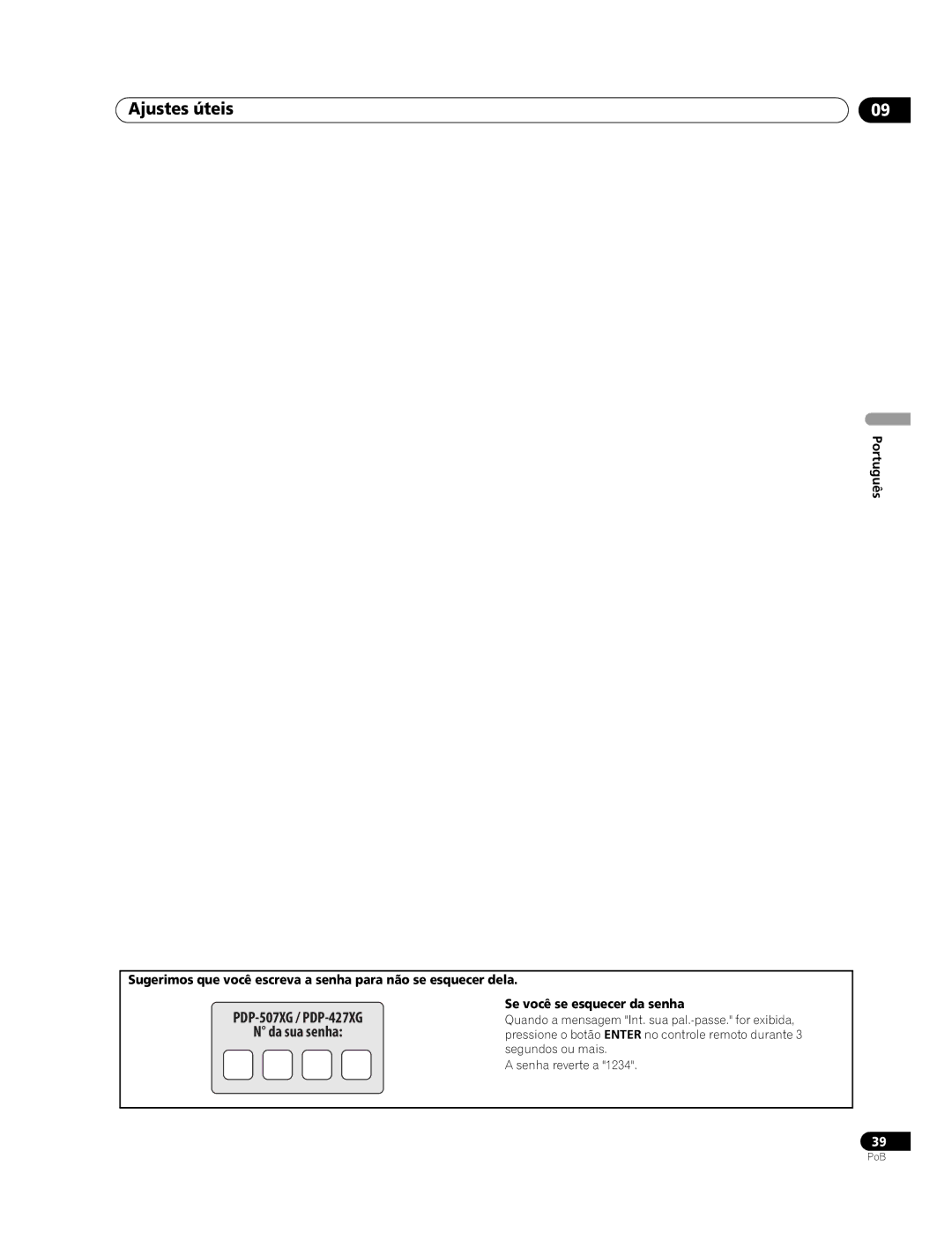 Pioneer manual PDP-507XG / PDP-427XG Da sua senha, Se você se esquecer da senha 