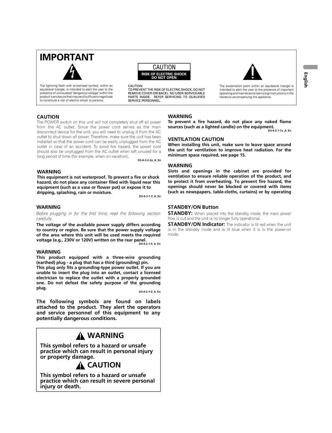 Pioneer PDP-507XG, PDP-427XG manual STANDBY/ON Button, English 