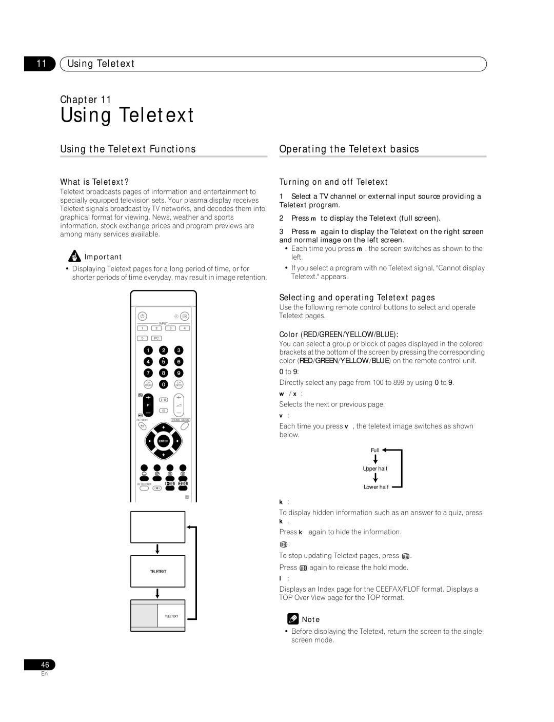 Pioneer PDP-427XG, PDP-507XG manual Using Teletext Chapter, Using the Teletext Functions Operating the Teletext basics 