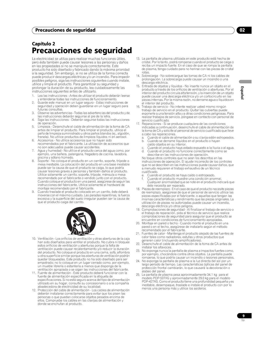 Pioneer PDP-507XG, PDP-427XG manual Precauciones de seguridad Capítulo 