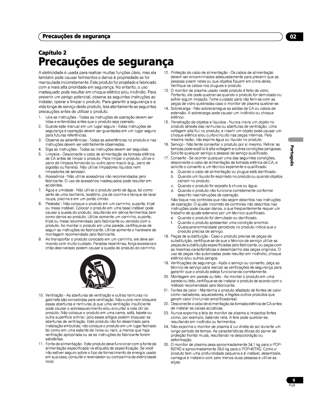 Pioneer PDP-507XG, PDP-427XG manual Precauções de segurança Capítulo, Português 
