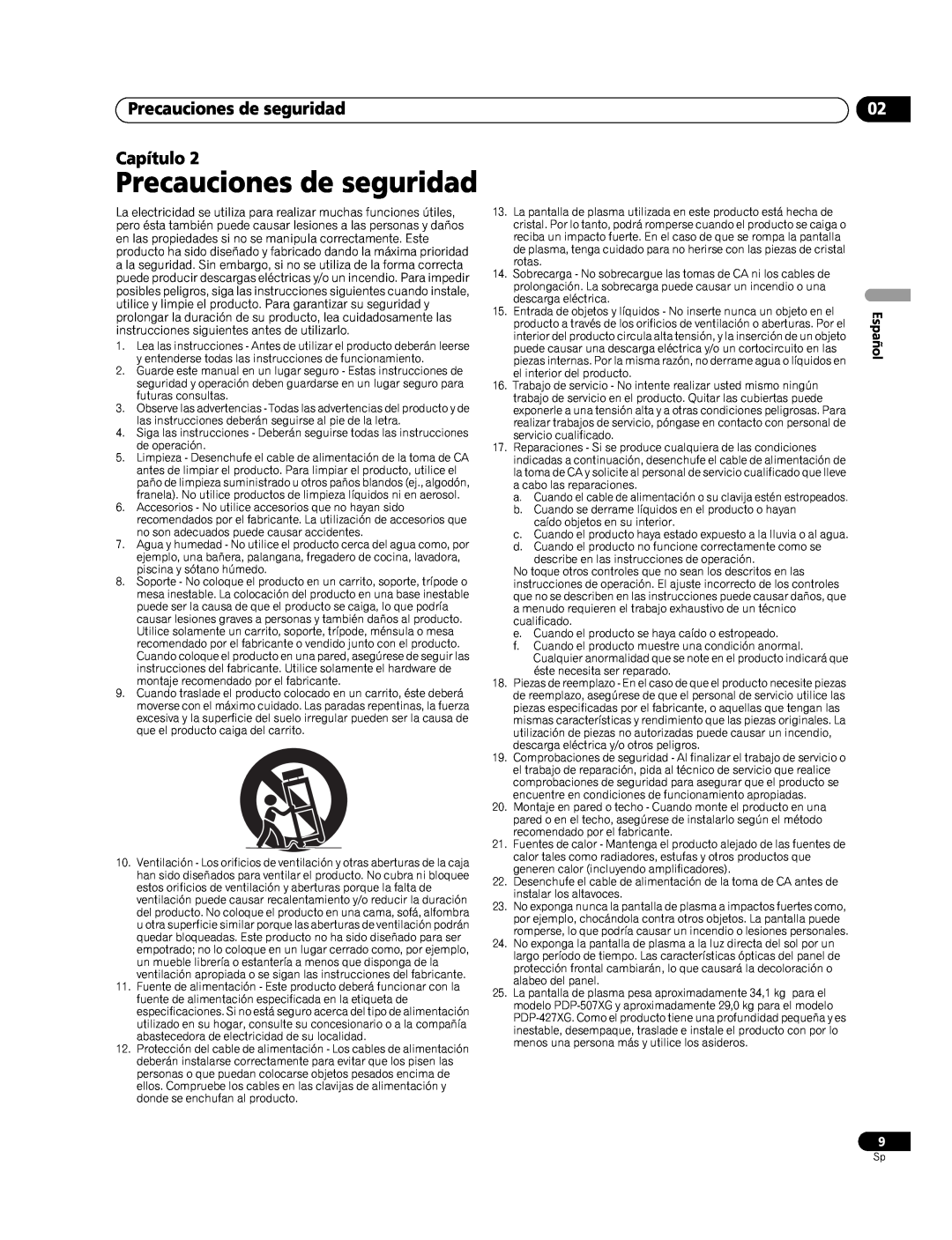 Pioneer PDP-507XG, PDP-427XG manual Precauciones de seguridad Capítulo, Español 