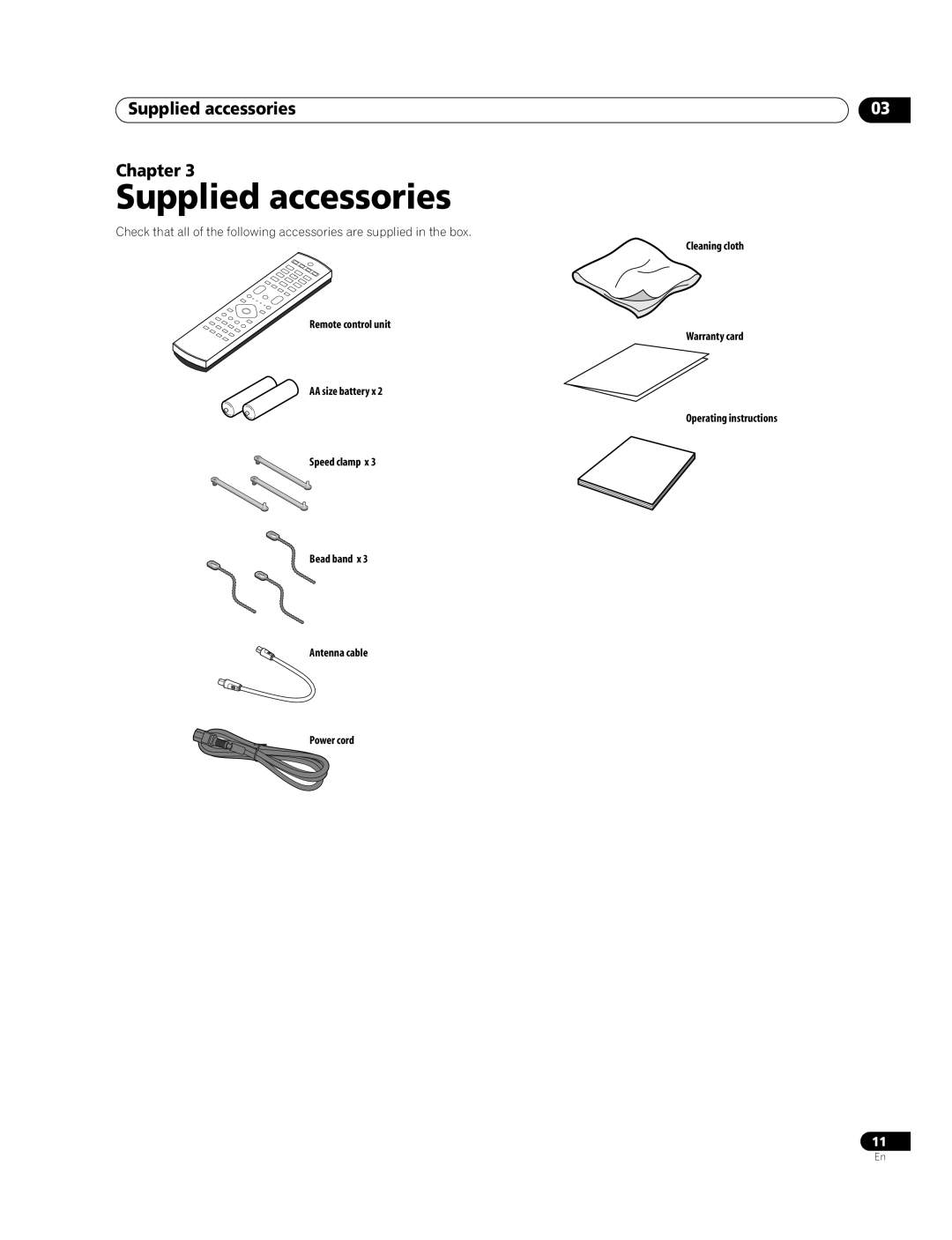 Pioneer PDP-508XDA, PDP-428XDA manual Supplied accessories Chapter 