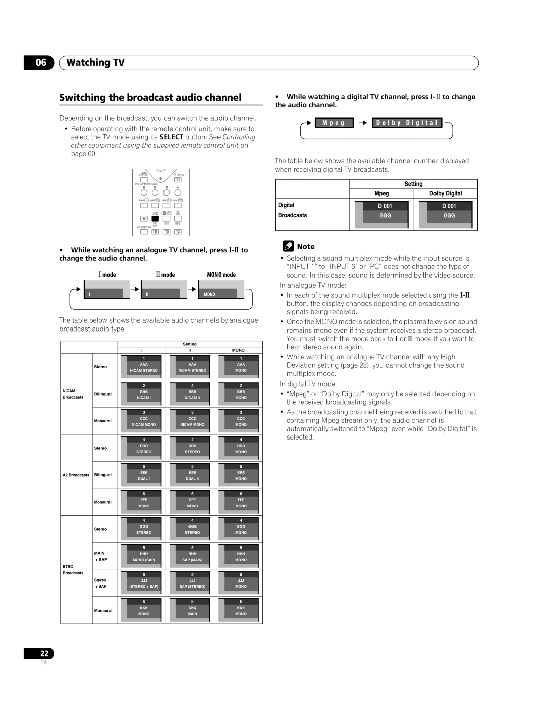 Pioneer PDP-428XDA, PDP-508XDA manual Watching TV Switching the broadcast audio channel, Mode 