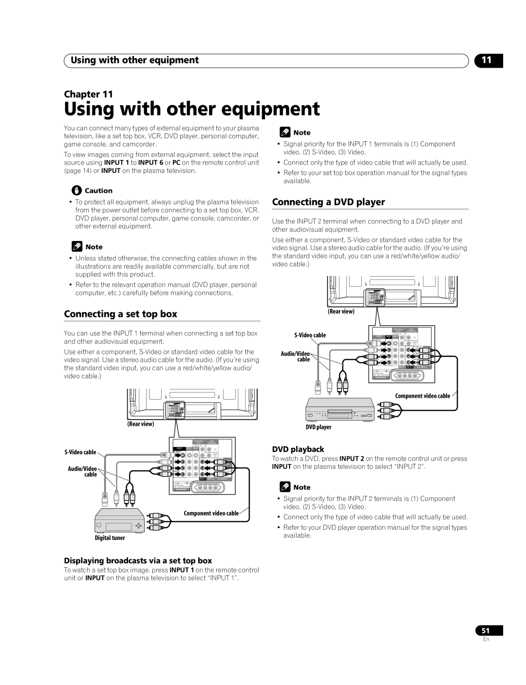 Pioneer PDP-508XDA, PDP-428XDA Using with other equipment Chapter, Connecting a DVD player, Connecting a set top box 