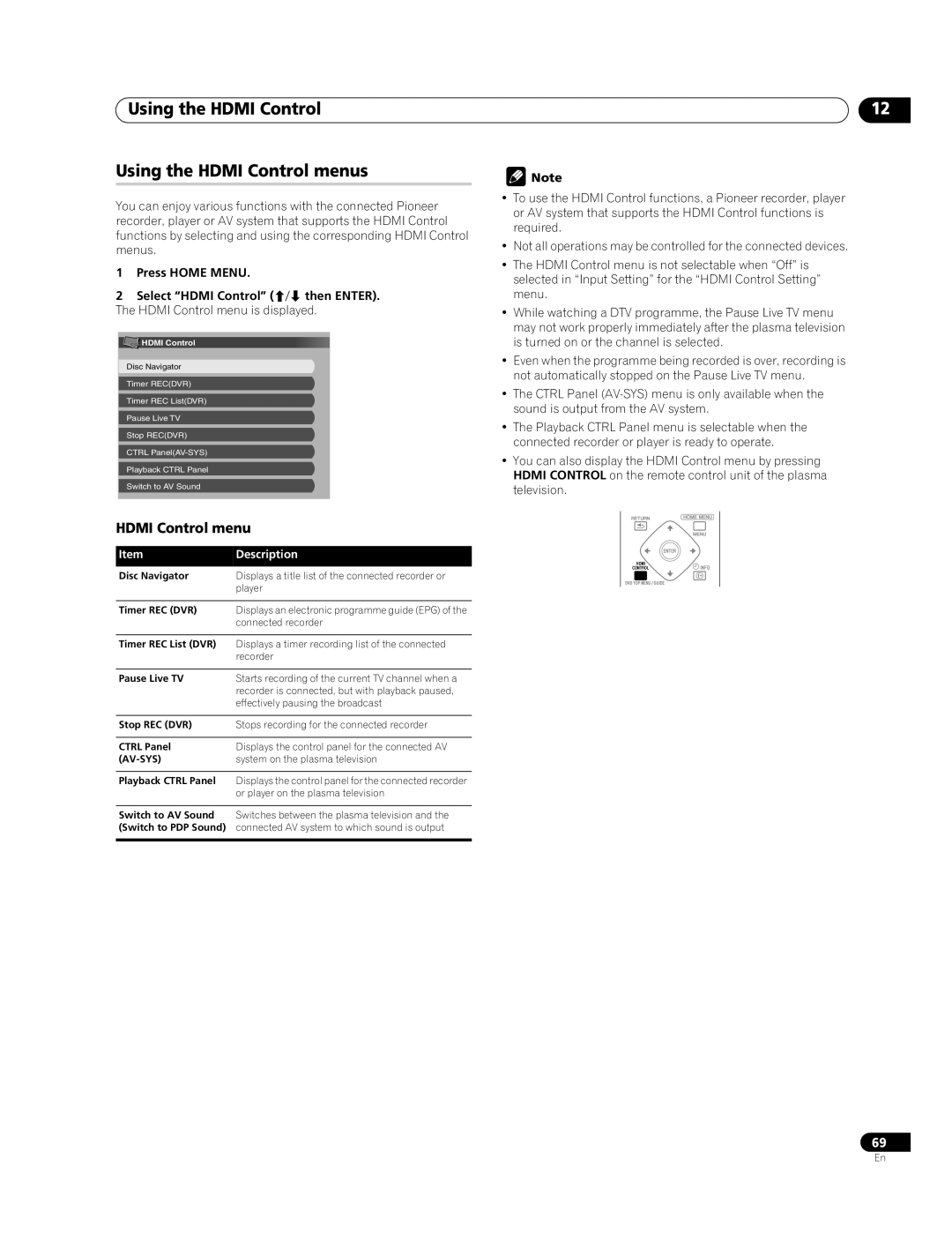 Pioneer PDP-508XDA, PDP-428XDA manual Using the Hdmi Control Using the Hdmi Control menus 