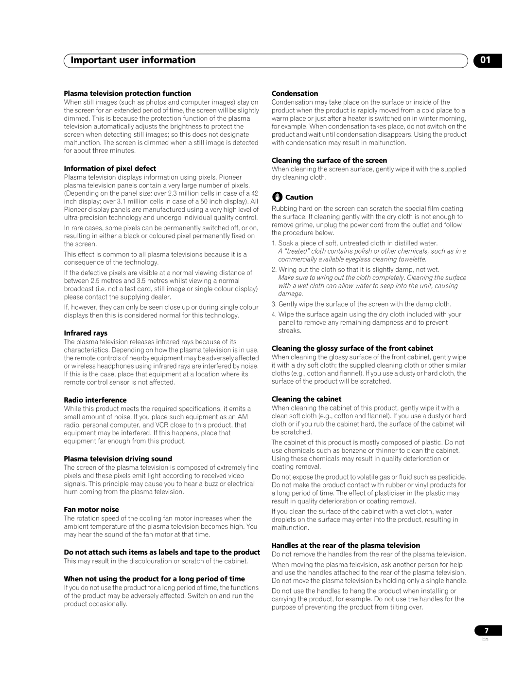 Pioneer PDP-508XDA, PDP-428XDA manual Important user information 