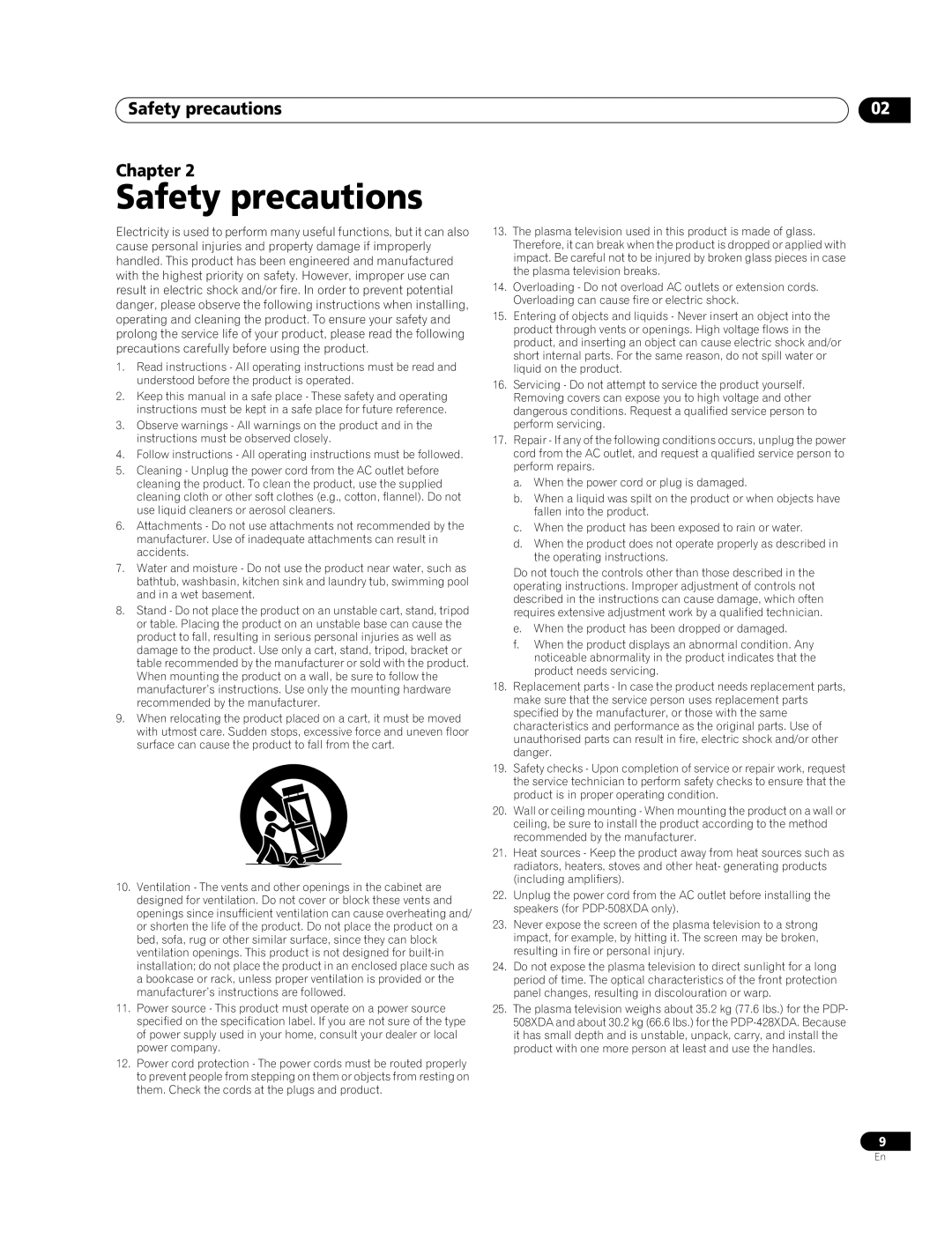 Pioneer PDP-508XDA, PDP-428XDA manual Safety precautions Chapter 