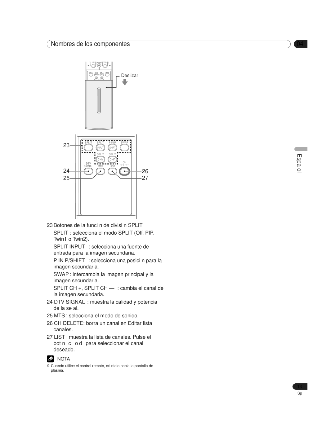 Pioneer PDP-4214HD, PDP 42A3HD manual Deslizar 