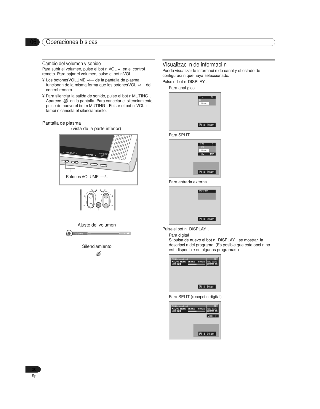 Pioneer PDP 42A3HD manual Visualización de información, Cambio del volumen y sonido, Ajuste del volumen, Silenciamiento 